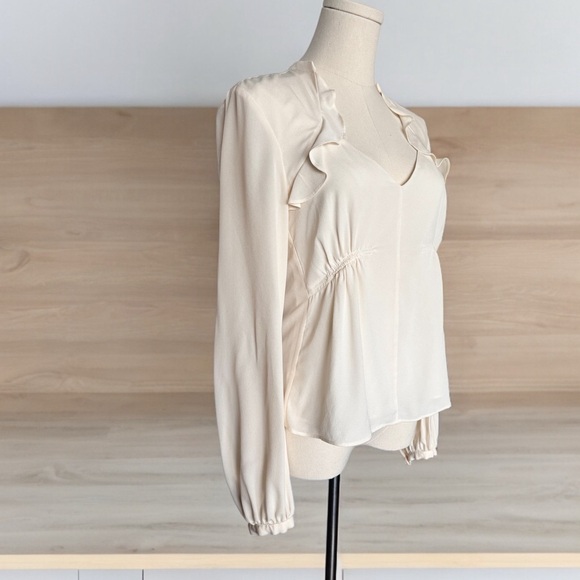 Intermix Cream Silk Blouse with Ruffle Detail Size 2 - Picture 10 of 15